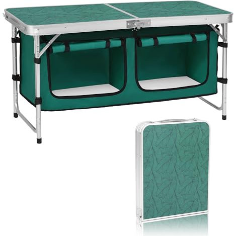 Camp Field Mesa de camping con patas ajustables para playa, patios traseros, barbacoa, fiesta y mesa de picnic … (verde)