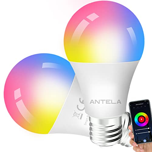ANTELA Bombillas Alexa E27 Bombillas WiFi Inteligente LED 9W 806LM, Bombilla RGB 2700K-6500K Compatible Con Google Home/Alexa, 2 Pcs