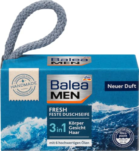 Balea MEN Feste Duschseife fresh, 3 in 1 Seife für Körper, Gesicht und Haare, 100 g