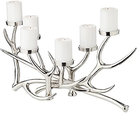 EDZARD Kerzenleuchter James, Geweih-Design, Aluminium vernickelt, Länge 50 cm, Höhe 27 cm, 6-flammig, ideal für die Teelichtkerzen Cornelius von Edzard