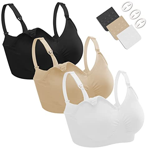 Dresime Soutien-Gorge d'Allaitement 3PCS Sans Couture, Sans Armature, Maternité et Grossesse Avec Extra Extenseurs et Pinces pour Femmes