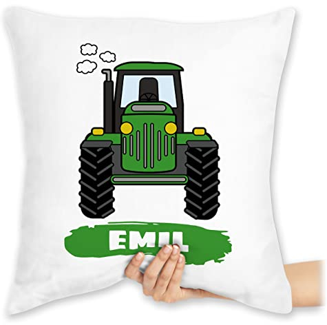 Kissen 40x40 Zierkissen - Traktor Trekker Buldog Schlepper - 40 x 40 cm - Weiß - kuschelkissen trecker bulldog und sitzkissen traktorkissen kinder landwirtschaft kinderkissen bauer kindergarten