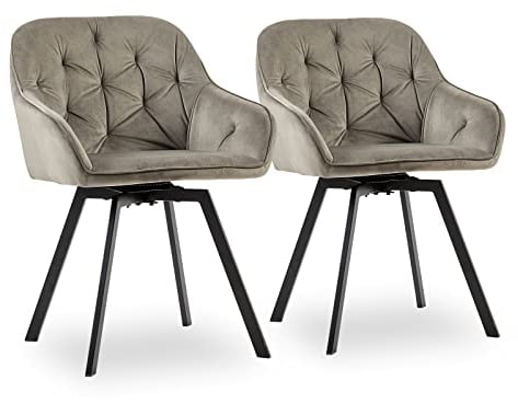 CLIPOP Samt Esszimmerstühle Drehbar 2er Set,Gepolstert Sessel Küchenstuhl mit Armlehne Freizeit Polsterstuhl Bequem Sitz Drehstuhl für Esszimmer Wohnzimmer Büro, (1, Grau)