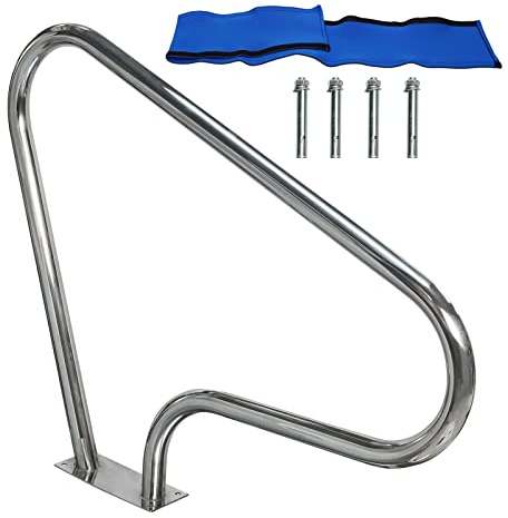 Plerile Poolgeländer Für Inground-Pools 98 * 81cm Pool Handlauf Aus 304 Edelstahl Mit Blauer Griffabdeckung, Schwimmbad Treppenschiene 150KG Tragfähigkeit Rostfrei (Size : 2 Pack)