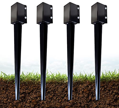 ARIFARO 4x4 Fence Post Anchor Ground Spike, 32 Inch Heavy Duty Powder Coated Metal Post Anchor for Mailbox, Fence & Garden Posts, Fits 3.5 x 3.5 Actual Post, Black, Pack of 4