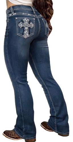 Flamingals Damen Weich Bootcut Jeans