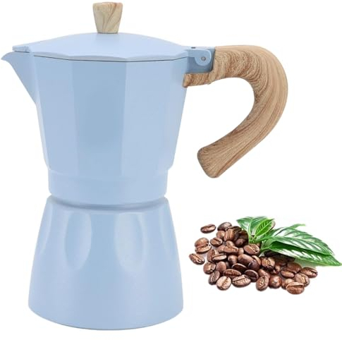 ZPSHYD Cafetera para estufa de aleación de aluminio azul leche de 300 ml - Cafetera italiana, cafetera espresso - Moka Pot para moca capuchinos, lattes
