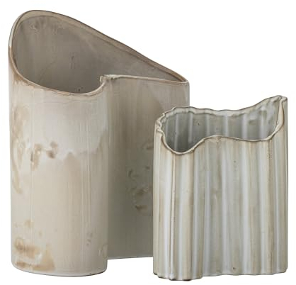 Bloomingville Henaj Vase, Braun, Steingut, L13xH16xW8,5/L18,5xH23,5xW13 cm, Set of 2