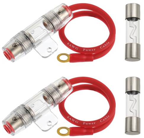 BOJACK 20A Portafusibles AGU con Cable de Alimentación de Calibre 8 AWG 1 Pie - Cobre Libre de Oxígeno al 99,9% (Paquete de 2)