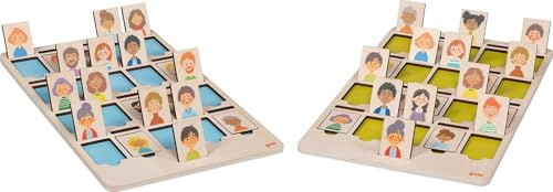 goki 56311 Wer Wird gesucht?, 30 x 20 cm, Holz, 42-teilig, Gesellschaftsspiel ab 5 Jahren, Ratespiel für 2 Spieler