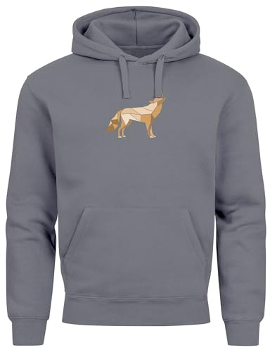 Neverless® Hoodie Herren Aufdruck Polygon Wolf Geometrie Motiv Kapuzen-Pullover Männer Fashion Streetstyle Convoy Grey 4XL