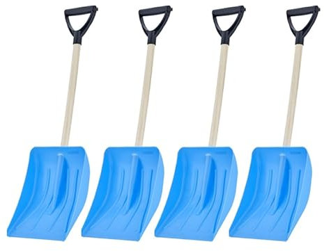 Superio Schneeschaufel für Auffahrt, Treppen, Auto-Schneeräumungsschaufel, Schneeschieber, stabiler robuster Kunststoff mit Holzmetallgriff (Blau-4)