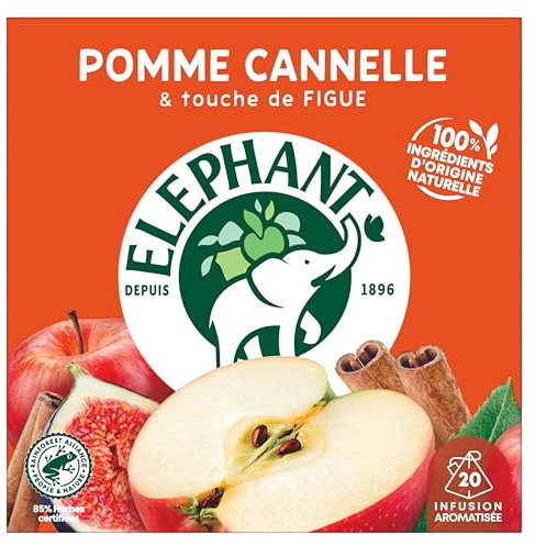 Elephant, Infusion, Goût Pomme, Cannelle et Figue, Certifié Rainforest Alliance, Ingrédients d'Origine 100% Naturelle, 20 Sachets Pyramid