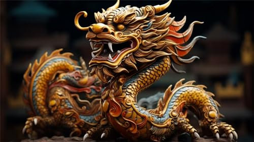 Diamond Painting Erwachsene, DIY 5D Chinesischer Drache Diamant Painting Bilder Kinder, Basteln Erwachsene Weihnachten Diamond Painting Zubehör Set für Geschenk Herbst Deko Schlafzimmer(39.2x22in)-7D