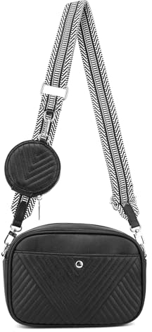 ANT EXPEDITION Gesteppte Umhängetasche für Damen, veganes Leder, kleine Schulter-Geldbörsen, Handtasche mit breitem Riemen, kleine Münzbörse, Schwarz