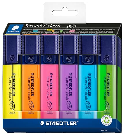 STAEDTLER Textmarker Textsurfer classic, hohe Qualität, mit großem Tintenspeicher für extra lange Markierleistung, 6 sortierte Textmarker im Kartonetui, 364 C6