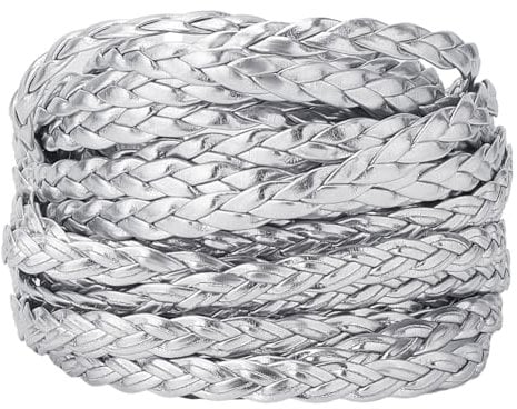 GORGECRAFT 5m*7mm*2mm Cordon en Cuir Tressé Argent Cordes en Cuir PU Fil de Corde en Simili Cuir Plié Plat pour Bracelet Bracelets de Cheville Collier Fabrication de Bijoux DIY Tressage Artisanat