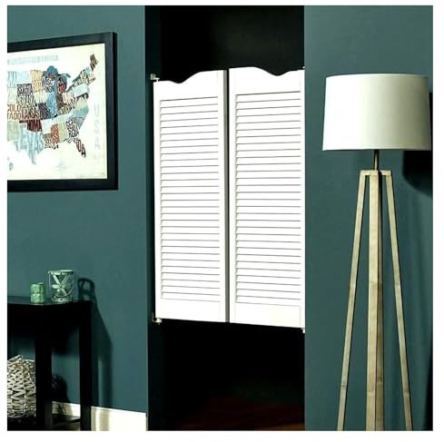 Salón de cocina, puerta de cafetería, puerta abatible, puerta interior, puerta abatible doble de madera, adecuada for puertas, baños, pintura de bricolaje adecuada for paredes sólidas (Color : White