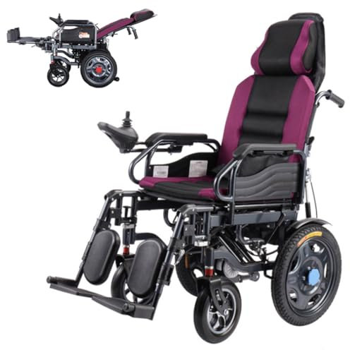 PXOCDEO Duty Electric Wheelchair With Headrest for Adults Foldable Power Wheelchairs, Adjustable Backrest And Pedal Angle, Weight Capacity 120KG,Purple 20A