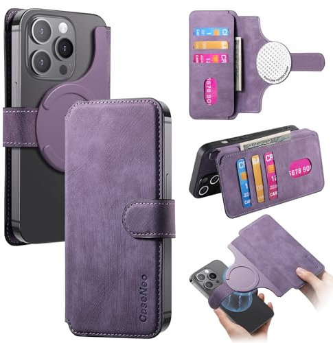 MOJIA Case for iPhone 15 Plus/15 Pro Max/14 Plus/14 Pro Max/13 Pro Max 6.7 inch Cover, Premium PU Leather Wallet Case Screen Protector Cover, Ultra Thin and Light, Designed for Magsafe. Purple