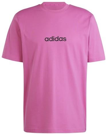 adidas Men's Essentials Linear Single Jersey TEE, semi Lucid Fuchsia/Black, XL