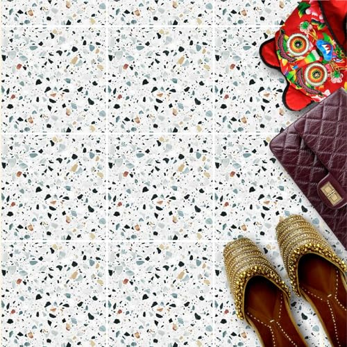 HUBDECO - Fliesenaufkleber - Küche, Badezimmer Deko - Klebefliesen - Bodenfliesen - Klebefolie Küche - Boden Schutzmatte - Selbstklebende Fliesen - 9 Stk. - Terrazzo Muster - 20x20cm