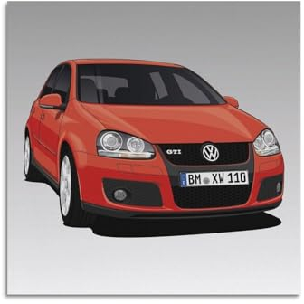 FYUER Poster, Motiv: Deutscher Sportwagen, Orange Gti MK5, Bahnhofswagon, dekoratives Gemälde, Leinwand, Wandkunstwerke, Bild, 70 x 70 cm