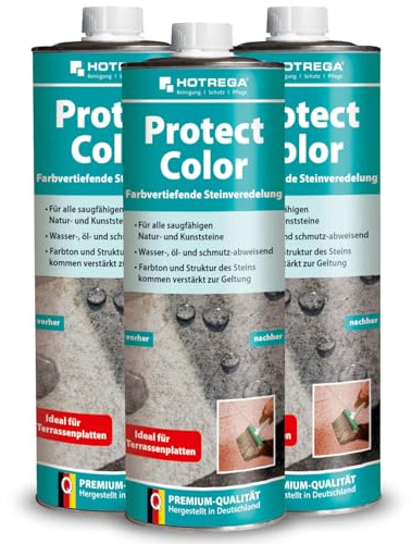 HOTREGA Protect Color 3x 1 L | Farbvertiefende Steinveredelung & Schutz | Naturstein-Imprägnierung für Granit, Schiefer & Beton | Schützt vor Flecken | Innen- & Außenbereich | 3 Liter Set