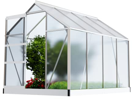 GARMIO® Gewächshaus Neapel 250x190cm für den Garten, Alu Frühbeet inklusive Fundament, 2 Dachfenster Treibhaus Aufzucht Pflanzenhaus Tomatenhaus 4,75m² UV-Schutz