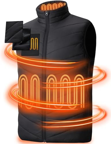SOLJIKYE Gilet Riscaldato Uomo, Giubbotto Riscaldato Uomo Morbido e Caldo,Giacca Riscaldata Uomo con 3 Temperature,Giubbino Riscaldato Uomo per Escursionismo Ciclismo Caccia(Batteria Escluso),Nero,M