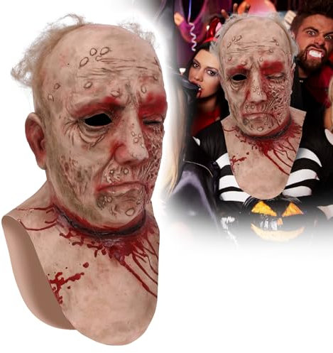 Claofoc Scary Zombie Mask, Bloody Slit Neck, One-Eyed Mask, Scary Horror, Realistic Helmet, Rotten Face, Halloween Cosplay Props
