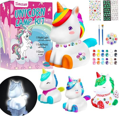 Timesun DIY Bastelset Kinder Einhorn Lampe Malset, Mädchen und Jungen, kreativ set für kinder, Spielzeug zum Bemalen, ideales Geburtstagsgeschenk für Kinder im Alter von 3-12 Jahren (Einhorn)