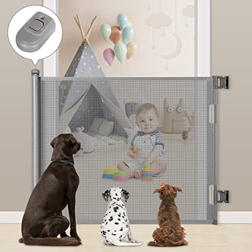 Baby Gate, MYPIN Extra Wide Retractable Dog Gates Indoor Stair Gates for Baby Pet Gates for Dogs Baby Gates for Dogs Stair Gate for Stairways, Hallways, Doorways, Indoor Upgrade