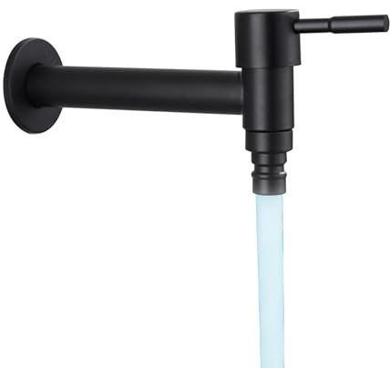 Gartenhahn 1/2 Zoll, Frostschutz Außenarmaturen, Edelstahl Wasserhahn für Küche, Bad, Balkon (Schwarz Lang A)
