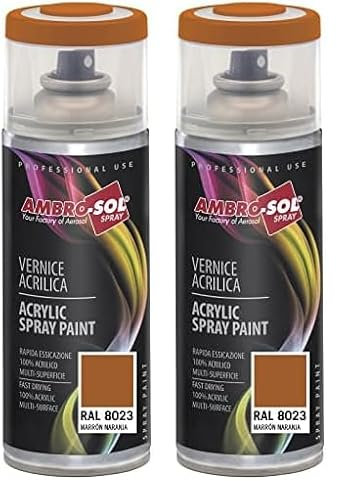 Ambro-Sol - Pintura acrílica en spray, color Marron Naranja, RAL 8023, resultado profesional en múltiples superficies, exteriores e interiores, 400 ml (Paquete de 2)