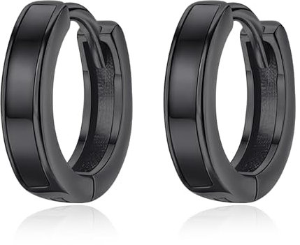 TANGPOET Unisex Klein Creolen 925 Sterling Silber Breit Herren Ohrringe Damen Schwarz Klapp Creolen Ohrschmuck Weihnachten Geschenk für Frauen Männer, 12mm