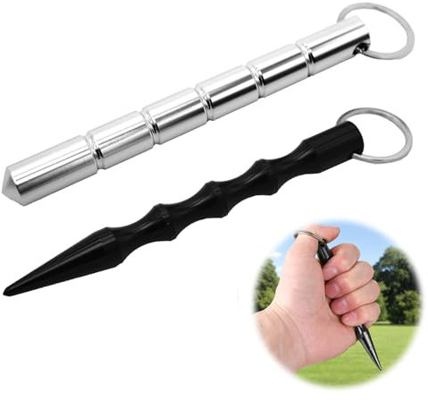 YueJieSelected 2 Stück kubotan Selbstverteidigung Waffen Legal Verteidigungs für Frauen Self Defense Schlüsselanhänger Legale Zur Stick Keychain Selbstschutz Weapons Verteidigung (Silber + Schwarz)