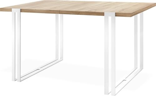 Ausziehbarer Esstisch - Großer Tisch im Loft-Stil mit Weiße Metallbeinen 160 bis 260 cm - Industrietisch für das Wohnzimmer - Spacesaver - Sonoma Eiche - 160 x 90 cm