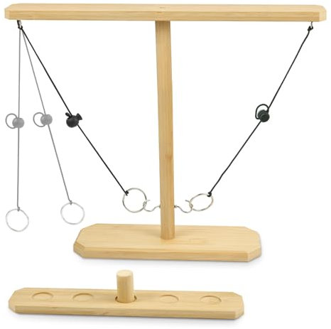 Ring Toss Game Ringwurfspiel für Erwachsene ZAKVOP Hooks Ring Toss Spiel 2 Spieler, Interaktives Ring Toss mit Punktetafel für die Party, Bambus