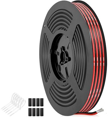 THUN-CT 1,32 mm² (16 AWG) Cavo silicone rosso e nero accoppiato, 5m, flessibile e resistente al calore, filo in rame stagnato, per strisce LED, 12V/24V DC, progetti elettrici e fai-da-te