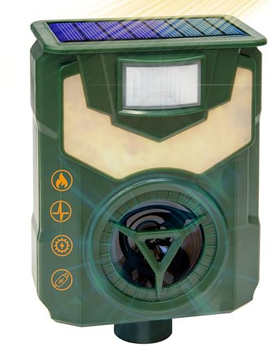 LINEN LUXURY Repelente para Gatos y Ahuyentar Pájaros Ahuyentador Ultrasónico de Animales Exterior, Espanta Gatos Jabalíes Perros y Antigatos para Jardín Mejor Ahuyentador de Carga Solar y USB