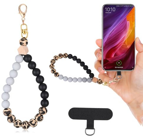 Psyqtsuary Silikonperlen-Handgelenkschlaufe Perlen Armband Schlüsselanhänger Lanyard Handy-Lanyard mit Handy Lanyard Pads Elastisches Freihand-Armband boho Handschlaufe