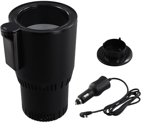 Cpolebev 12V Coche 2 en 1 Calefacción Enfriamiento Calentador Enfriador Portavasos Inteligente Pantalla Digital Temperatura Bebidas Titulares Negro