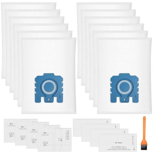 Mailfull Lot de 12 Sacs Aspirateur Compatibles avec Miele GN Sacs pour Classic C1 Complete C2 Complete C3 S2 S4 S5 S6 S8 Series avec 4 Filtres Air Clean et 1 Brosse