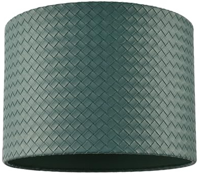 Vintage Dark Forest Green Faux Leather Woven Drum Lampshade with Inner Cotton Lining | for Table or Pendant | 18cm x 25cm by Happy Homewares