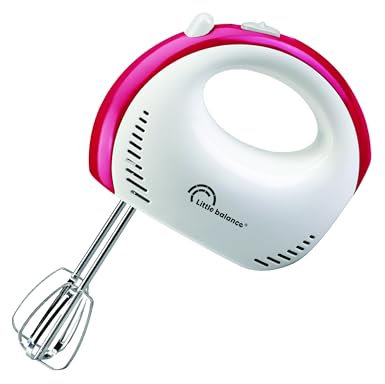LITTLE BALANCE Little 8856 Handmixer, elektrisch, 5 Geschwindigkeiten, 2 Schneebesen und 2 Knethaken, Edelstahl, ultra-kompakt, 300 W, Weiß/Rot