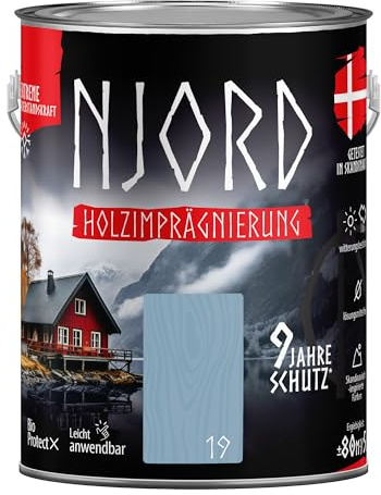 Njord Protección para madera, 5 l, impregnación de madera, color (19) ondas atlánticas, resistente a la intemperie, protección duradera, barniz protector para madera