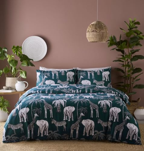 HOMEMAKER BEDDING Duvet Cover Set Elephant Giraffe Zebra Print Jungle Palm Leaf (King)