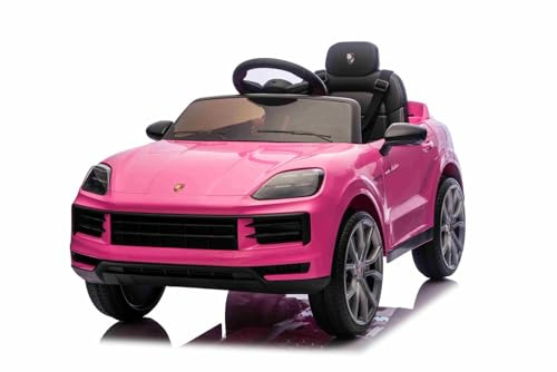 Beneo Motors Porsche Cayenne Kinder Elektroauto 12V lizenziert – Einzelsitz Elektro kinderauto mit Lithium-Batterie, Federung, 2x25W Motoren, 2,4GHz Fernbedienung, MP3 USB/AUX, LED-Lichter, Rosa