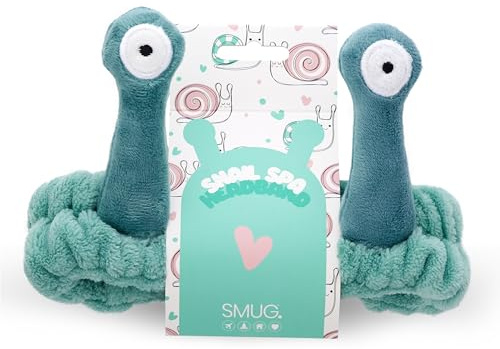 SMUG Novelty Spa Headband | Soft Coral Fleece Makeup Headband for Face Wash, Skincare, Beauty & Shower | Cute Elastic Hair Band for Women & Girls | Snail